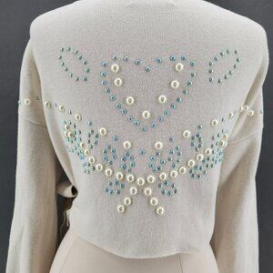 Wildfox Beaded Knit Wrap Off-White Cardigan Medium